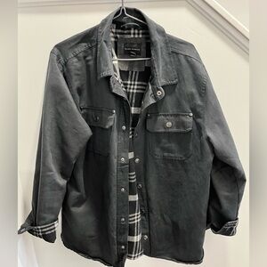 Silver Jeans Black Shirt Jacket with Plaid Lining